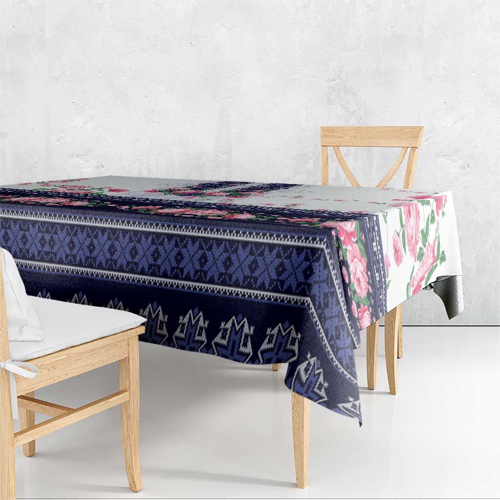 Navy Romanian National Costume Tablecloth Peony Flowers Traditional Folk Pattern - Wonder Print Shop