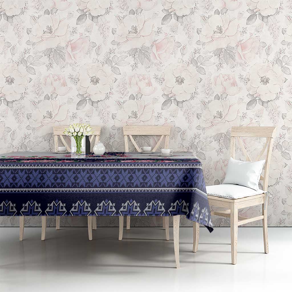 Navy Romanian National Costume Tablecloth Peony Flowers Traditional Folk Pattern - Wonder Print Shop