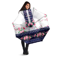 Navy Romanian National Costume Umbrella Peony Flowers Traditional Folk Pattern - Wonder Print Shop