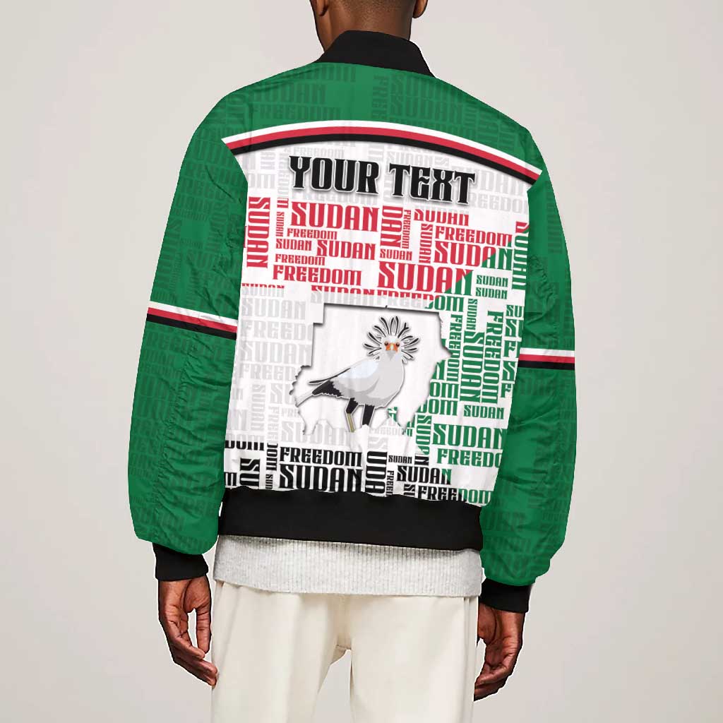 Personalized Sudan Bomber Jacket Secretary Bird With Typography Patterns - Wonder Print Shop