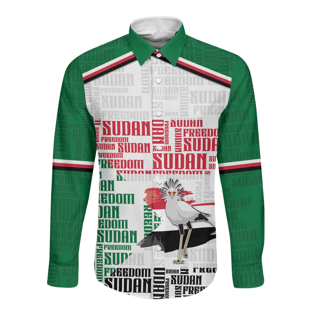 Personalized Sudan Long Sleeve Button Shirt Secretary Bird With Typography Patterns - Wonder Print Shop