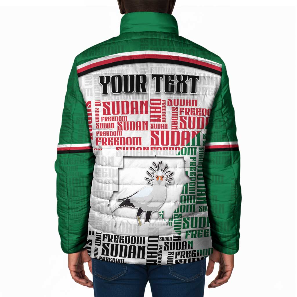 Personalized Sudan Padded Jacket Secretary Bird With Typography Patterns - Wonder Print Shop