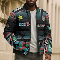 Custom South Sudan Bomber Puffer Jacket Geometric African Patterns - Wonder Print Shop