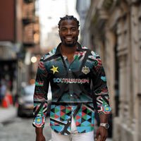 Custom South Sudan Long Sleeve Button Shirt Geometric African Patterns - Wonder Print Shop