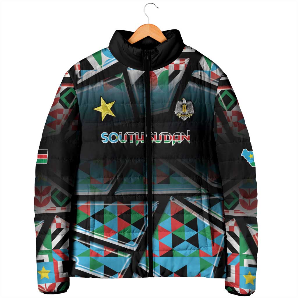 Custom South Sudan Padded Jacket Geometric African Patterns - Wonder Print Shop