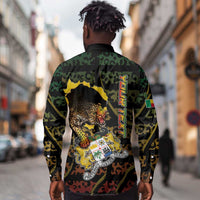 Personalized Benin Long Sleeve Button Shirt Powerful African Leopard - Wonder Print Shop