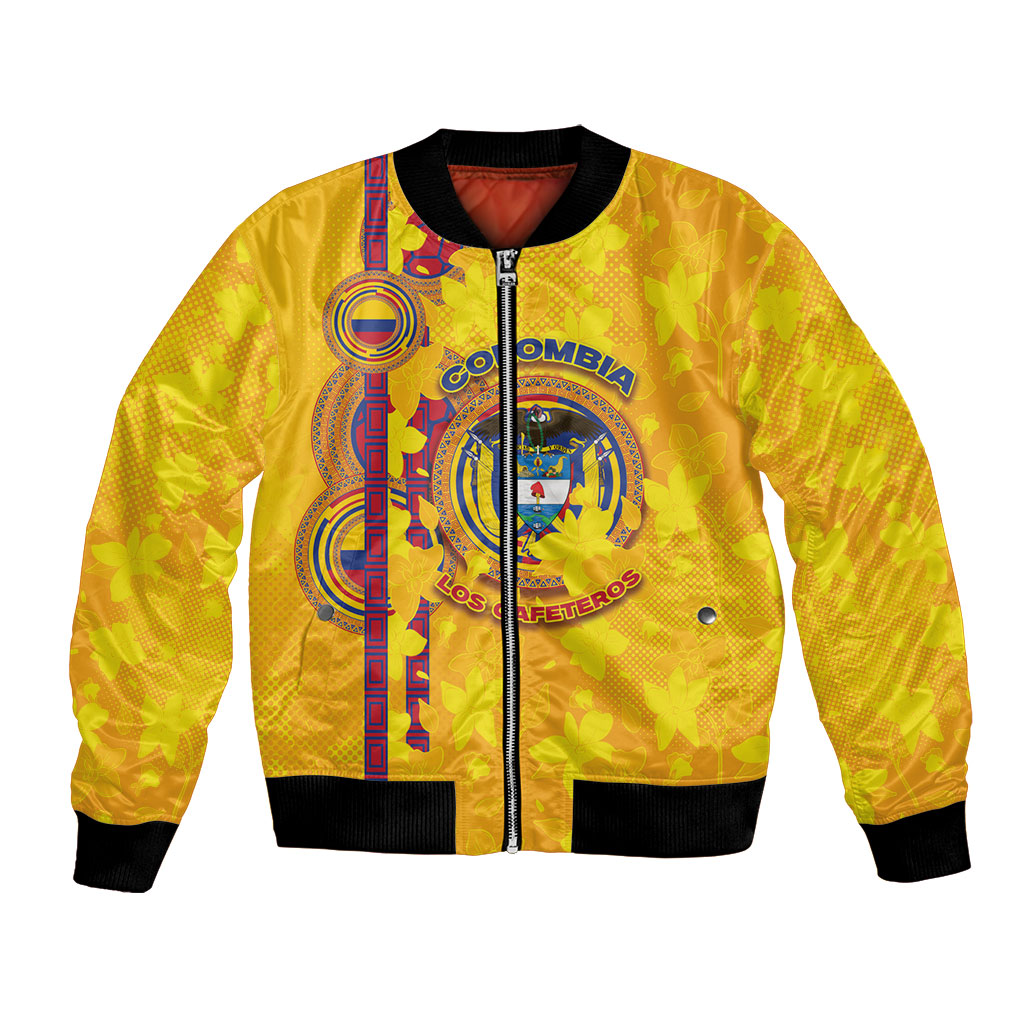Custom Colombia Football Bomber Jacket Tropical Orchid Floral Pattern With Coat Of Arms