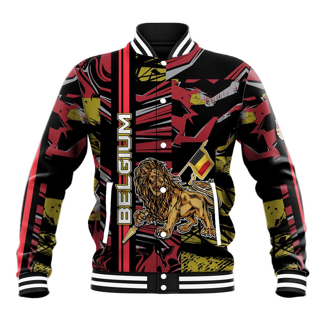 Personalized Belgium Baseball Jacket Lion Holding Flag - Wonder Print Shop