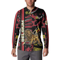 Personalized Belgium Button Sweatshirt Lion Holding Flag - Wonder Print Shop