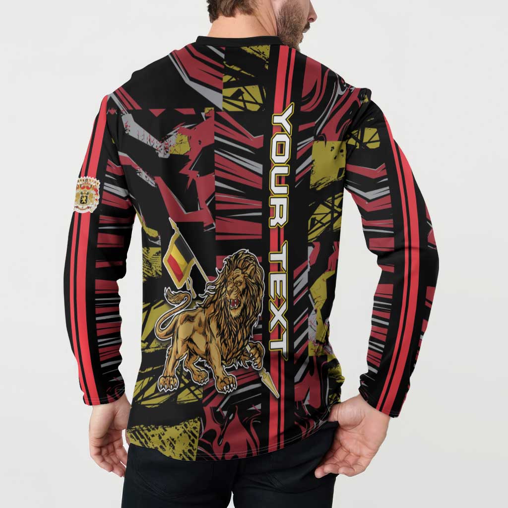 Personalized Belgium Button Sweatshirt Lion Holding Flag - Wonder Print Shop