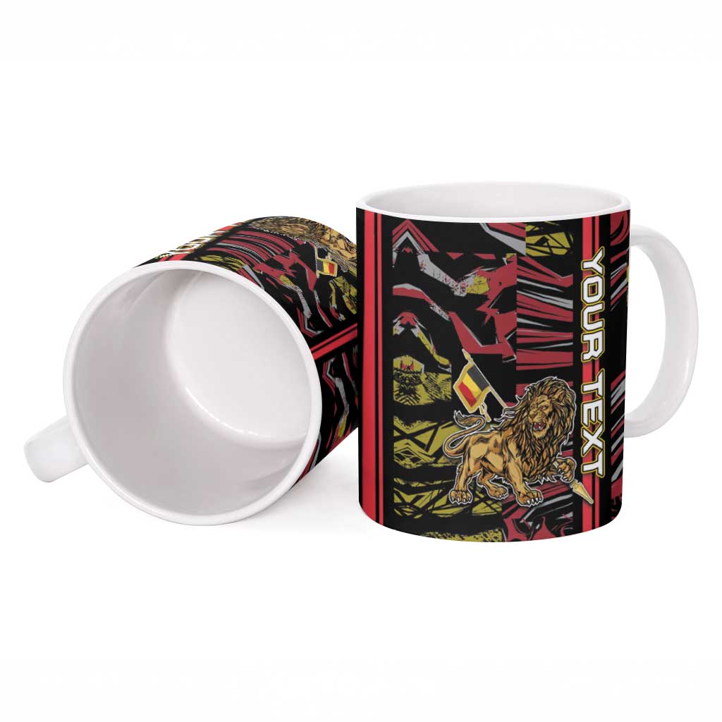 Personalized Belgium Ceramic Mug Lion Holding Flag - Wonder Print Shop