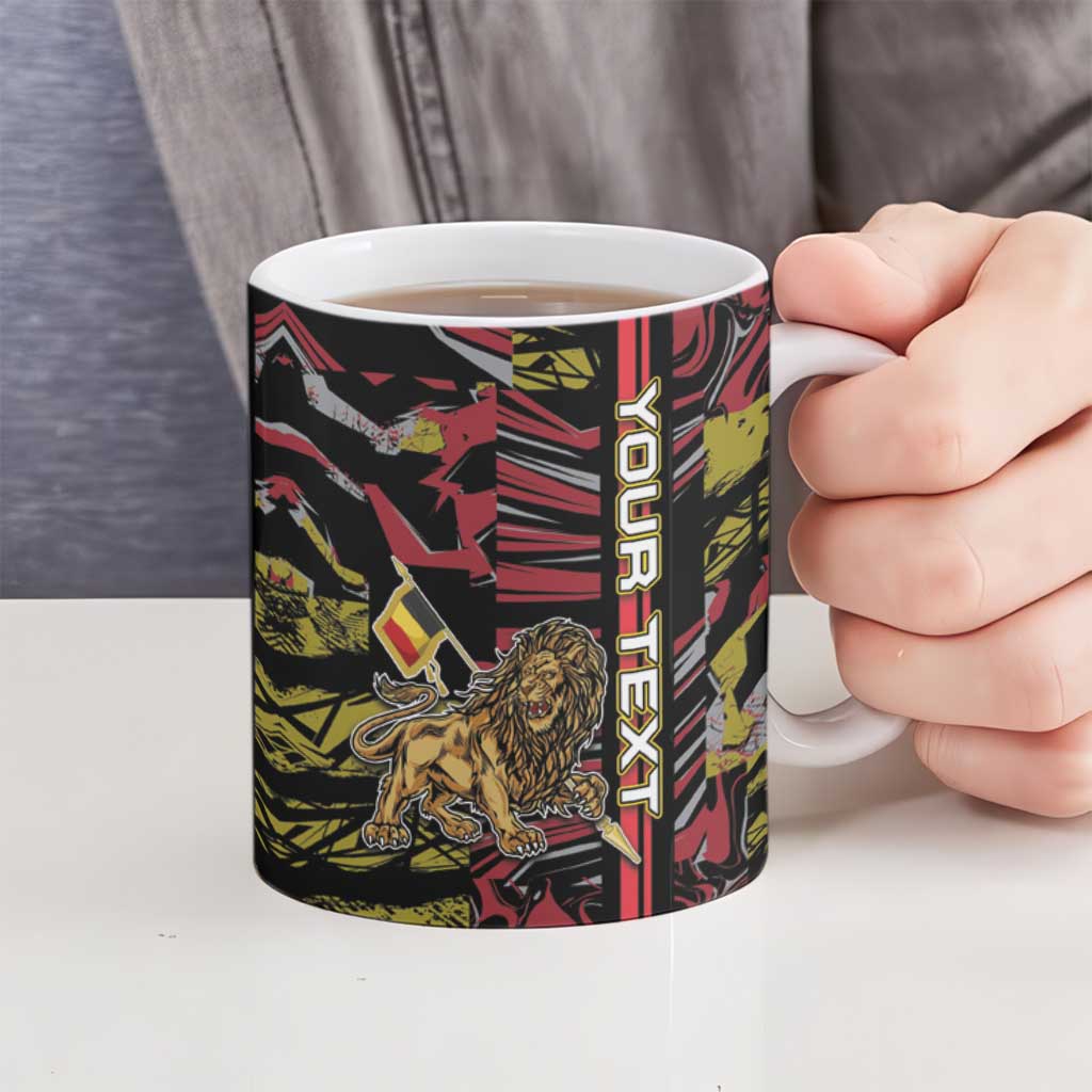 Personalized Belgium Ceramic Mug Lion Holding Flag - Wonder Print Shop