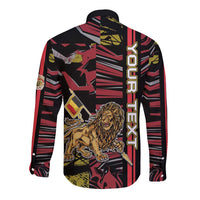 Personalized Belgium Long Sleeve Button Shirt Lion Holding Flag - Wonder Print Shop