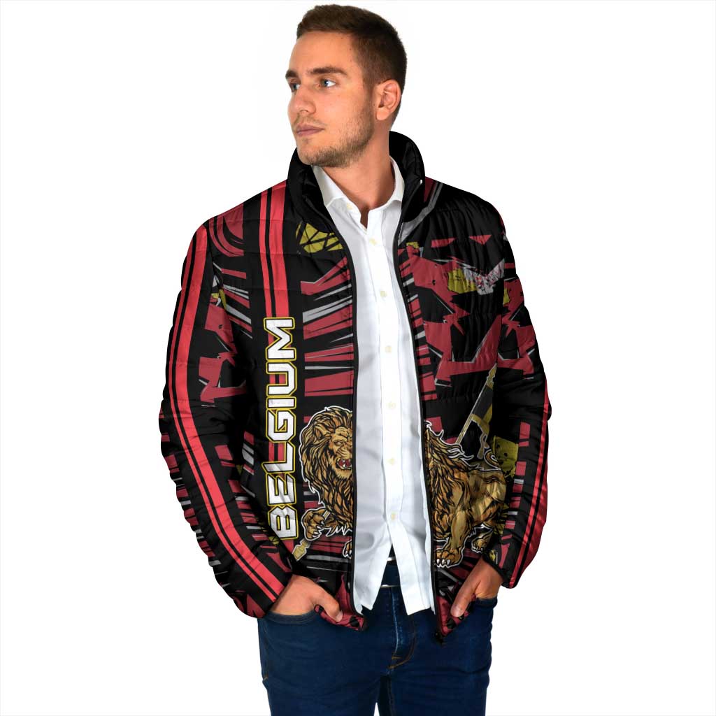 Personalized Belgium Padded Jacket Lion Holding Flag - Wonder Print Shop