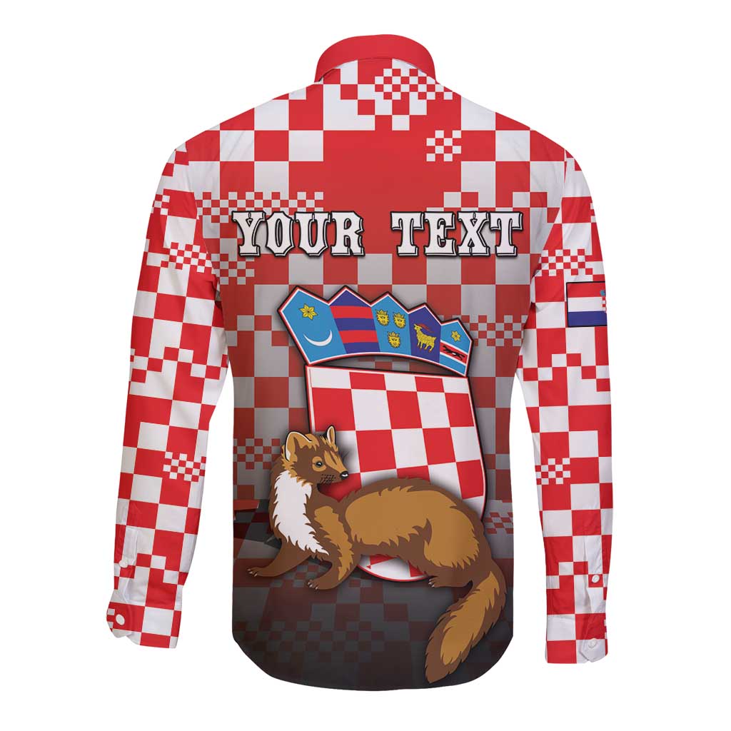 Personalized Croatia Long Sleeve Button Shirt Kuna Zlatica With Symbol - Wonder Print Shop
