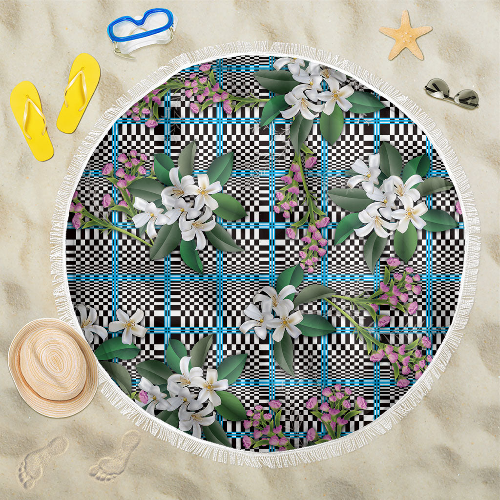 Blue Binakol Motifs With Jasminum Sambac Beach Blanket Mabuhay Philippines Festival