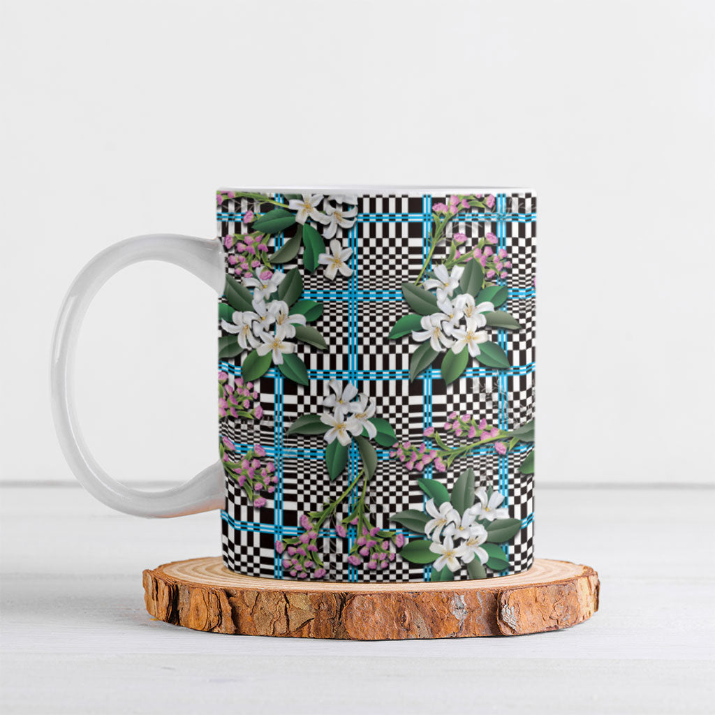 Blue Binakol Motifs With Jasminum Sambac Ceramic Mug Mabuhay Philippines Festival