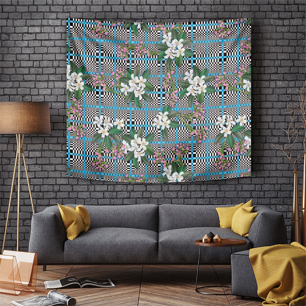 Blue Binakol Motifs With Jasminum Sambac Tapestry Mabuhay Philippines Festival