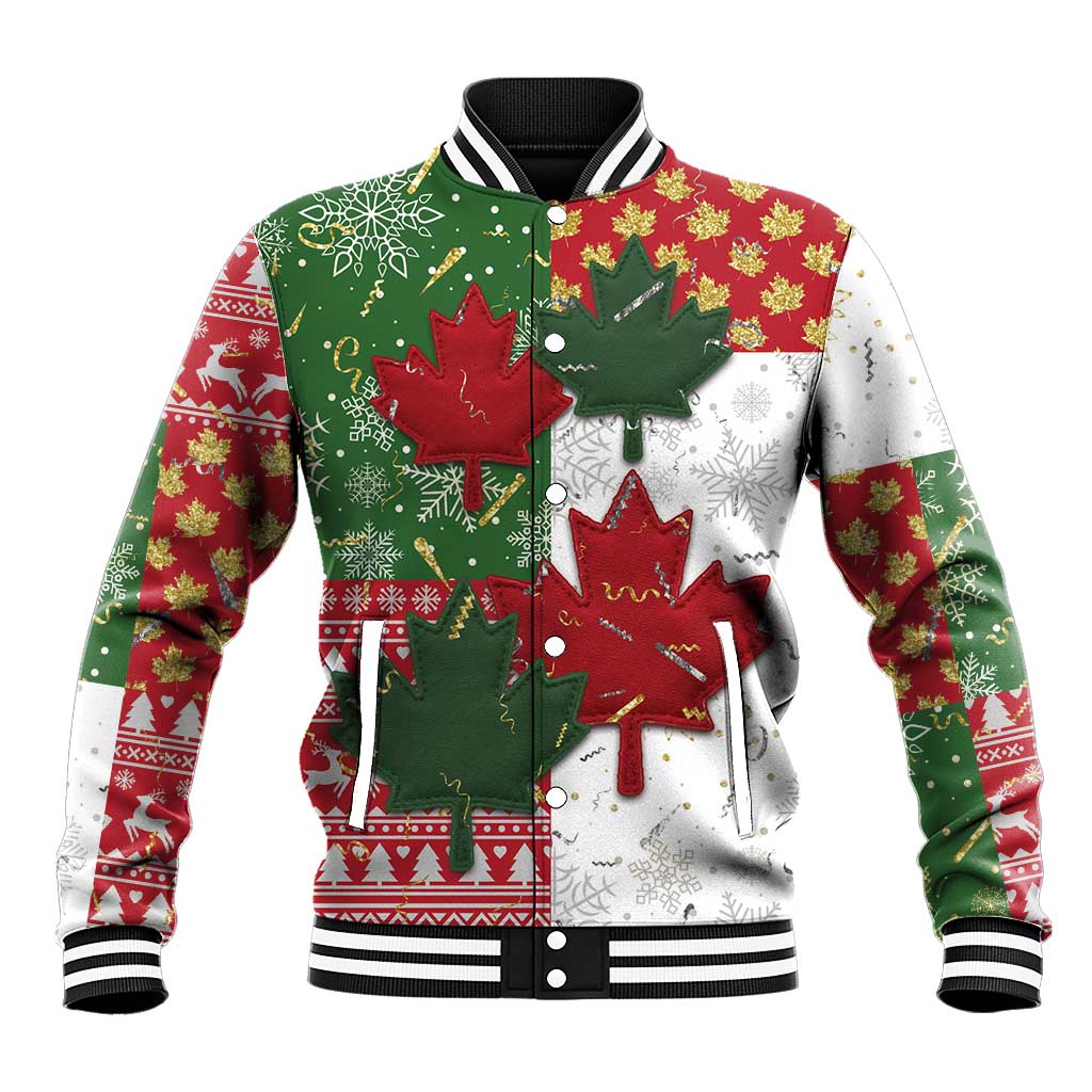 Canada Christmas Baseball Jacket Maple Leaves Patchwork Style - Wonder Print Shop