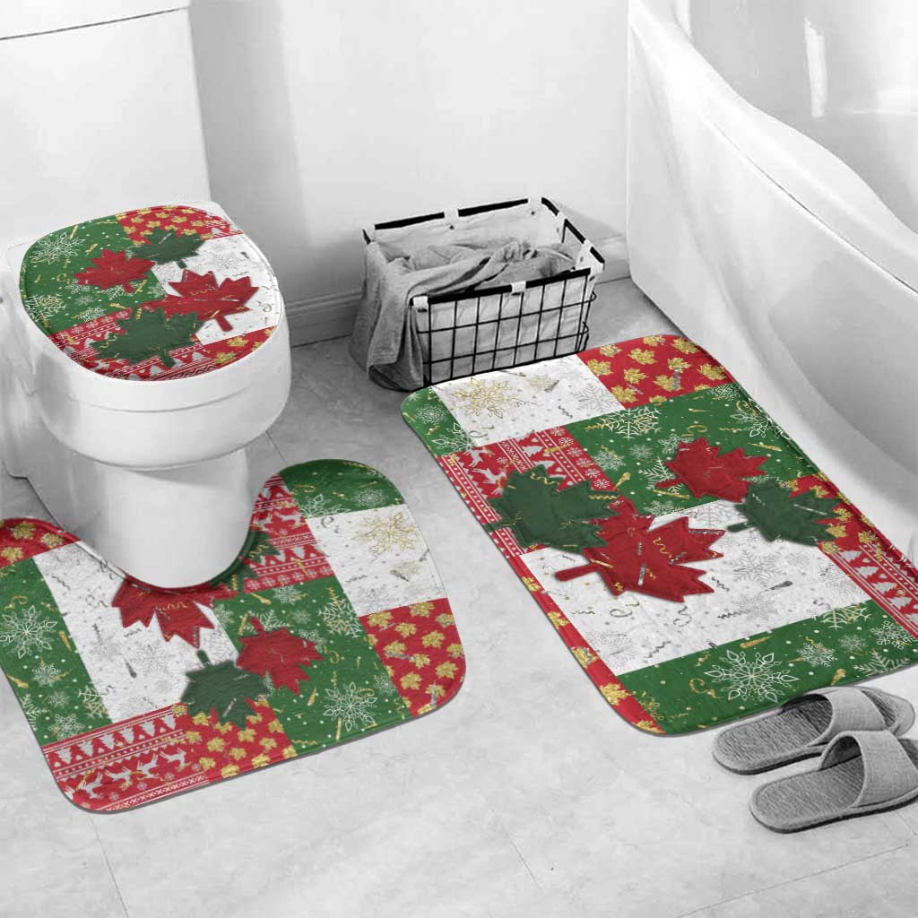 Canada Christmas Bathroom Set Maple Leaves Patchwork Style - Wonder Print Shop