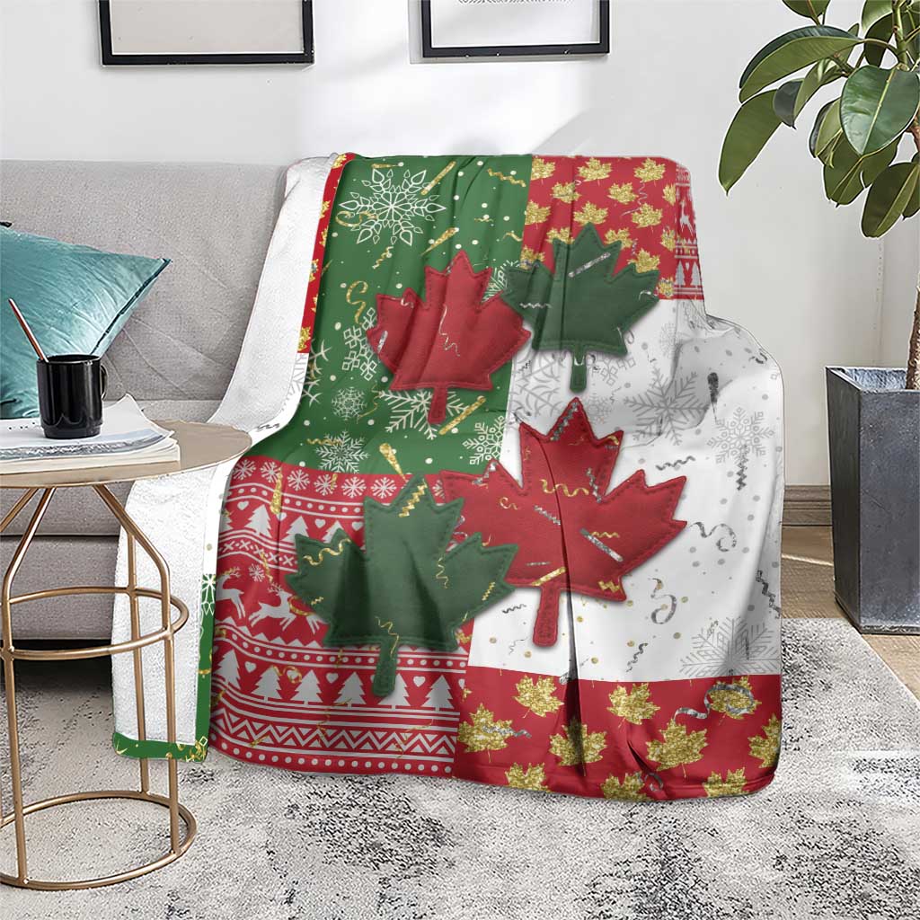 Canada Christmas Blanket Maple Leaves Patchwork Style - Wonder Print Shop