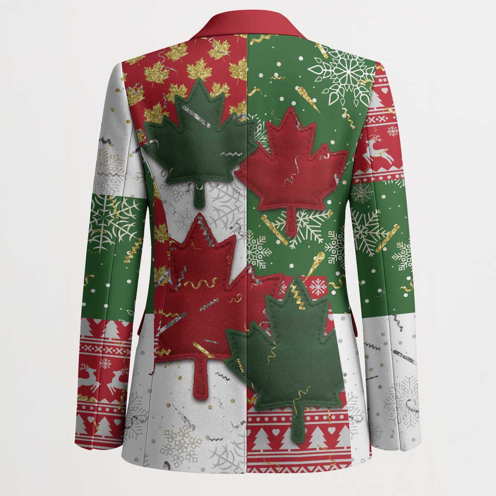 Canada Christmas Blazer Maple Leaves Patchwork Style - Wonder Print Shop