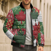 Canada Christmas Bomber Puffer Jacket Maple Leaves Patchwork Style - Wonder Print Shop