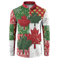 Canada Christmas Button Sweatshirt Maple Leaves Patchwork Style - Wonder Print Shop