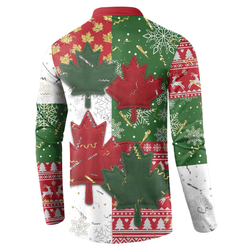Canada Christmas Button Sweatshirt Maple Leaves Patchwork Style - Wonder Print Shop