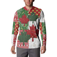 Canada Christmas Button Sweatshirt Maple Leaves Patchwork Style - Wonder Print Shop