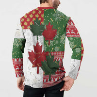 Canada Christmas Button Sweatshirt Maple Leaves Patchwork Style - Wonder Print Shop