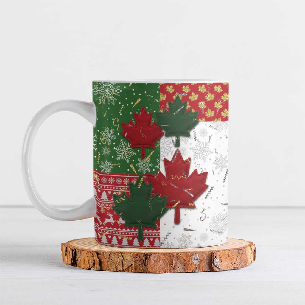 Canada Christmas Ceramic Mug Maple Leaves Patchwork Style - Wonder Print Shop