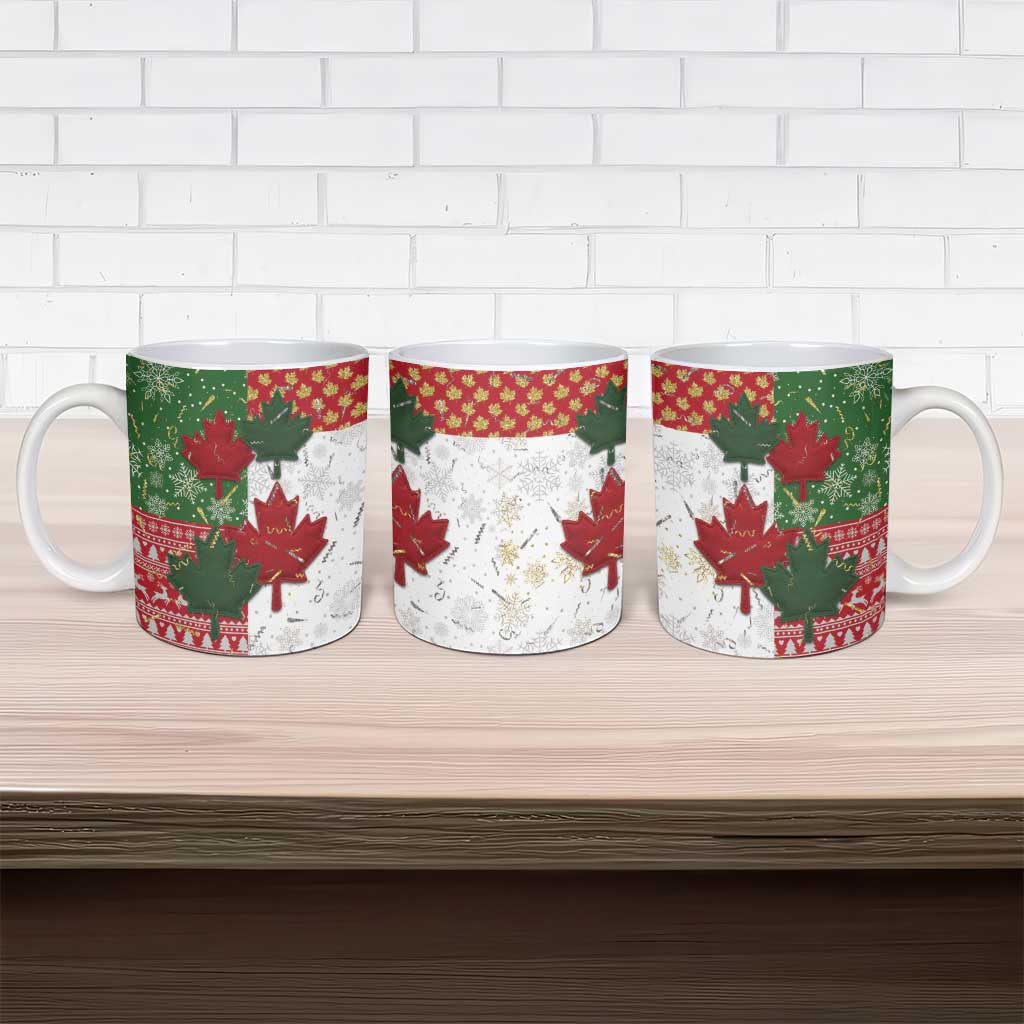 Canada Christmas Ceramic Mug Maple Leaves Patchwork Style - Wonder Print Shop