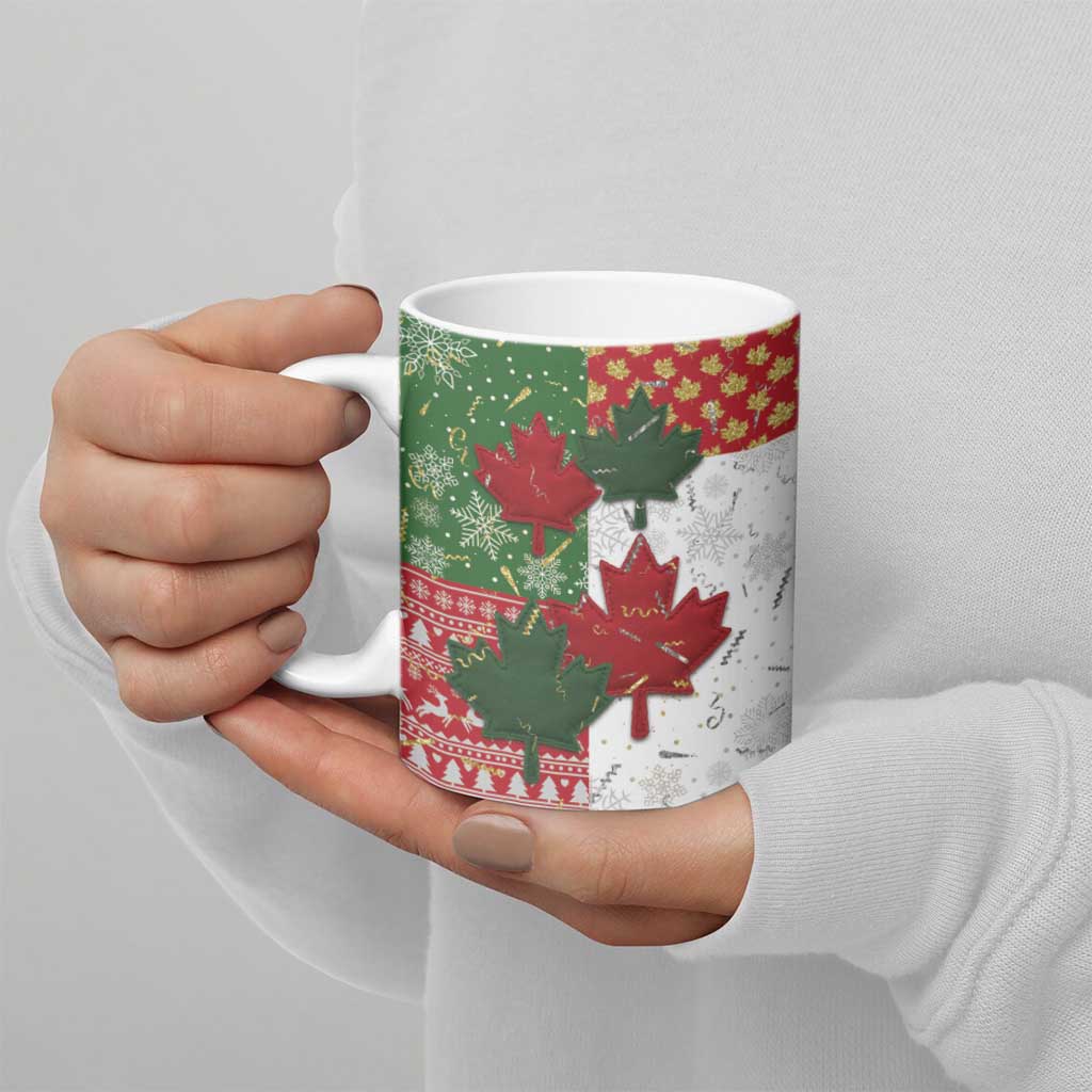 Canada Christmas Ceramic Mug Maple Leaves Patchwork Style - Wonder Print Shop