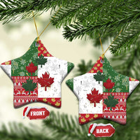 Canada Christmas Ceramic Ornament Maple Leaves Patchwork Style - Wonder Print Shop