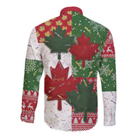 Canada Christmas Long Sleeve Button Shirt Maple Leaves Patchwork Style - Wonder Print Shop