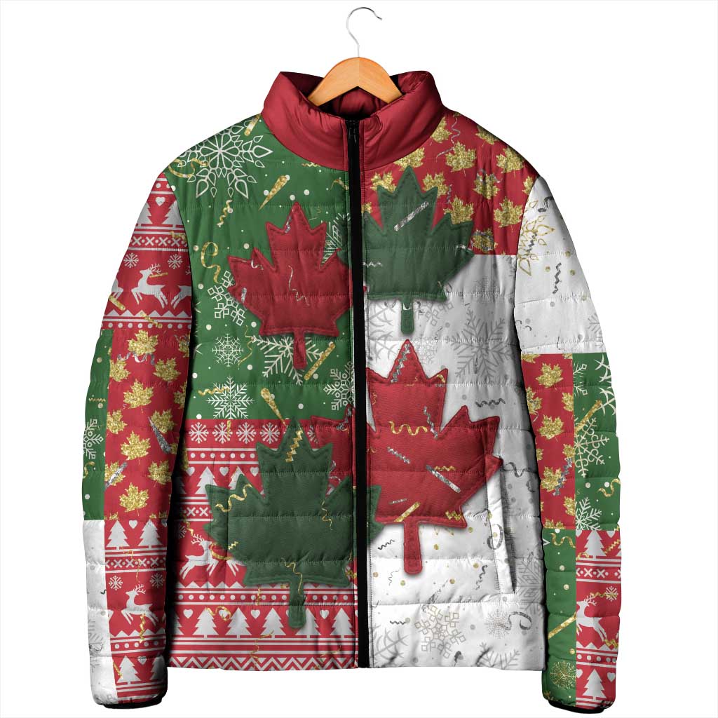 Canada Christmas Padded Jacket Maple Leaves Patchwork Style - Wonder Print Shop