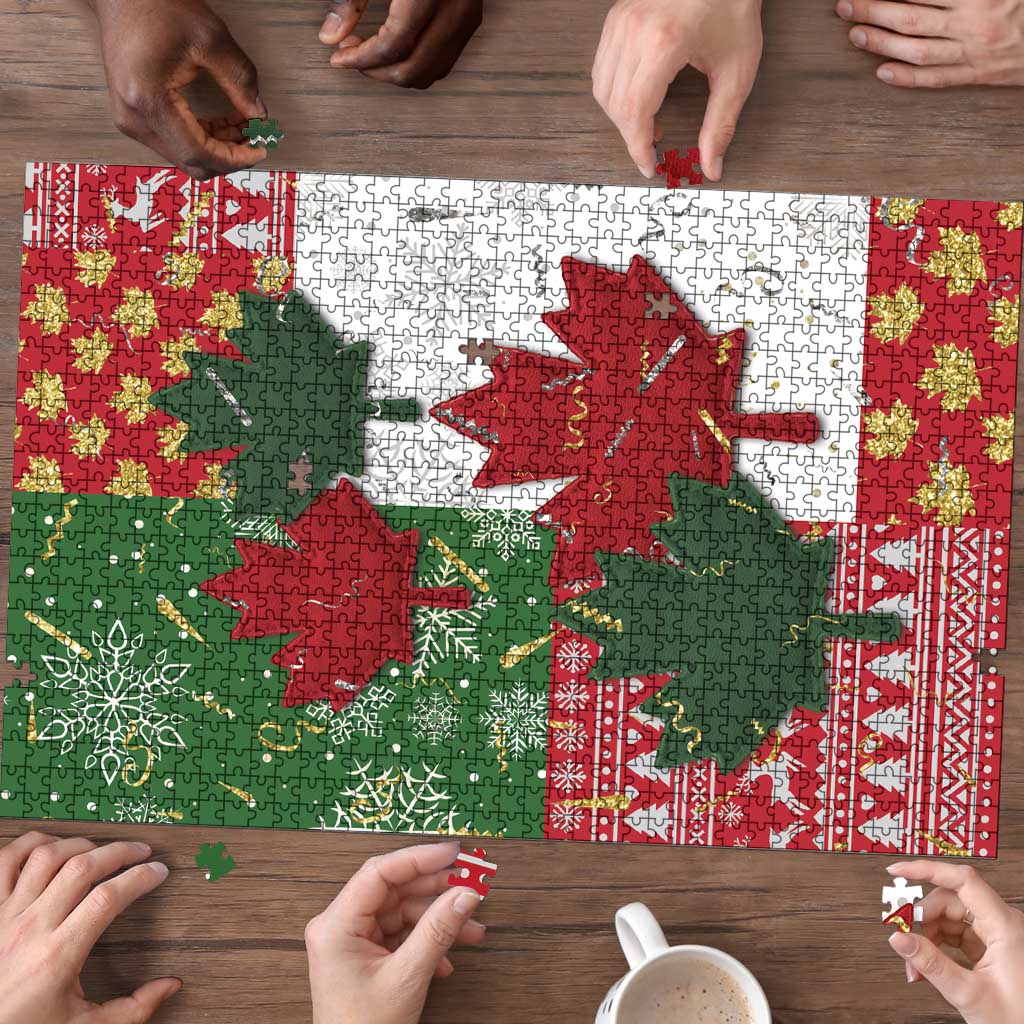 Canada Christmas Puzzle Maple Leaves Patchwork Style - Wonder Print Shop