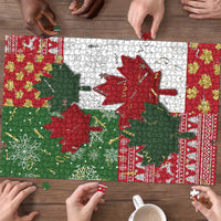 Canada Christmas Puzzle Maple Leaves Patchwork Style - Wonder Print Shop