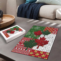 Canada Christmas Puzzle Maple Leaves Patchwork Style - Wonder Print Shop