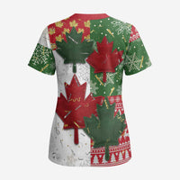 Canada Christmas Scrub Top Maple Leaves Patchwork Style - Wonder Print Shop