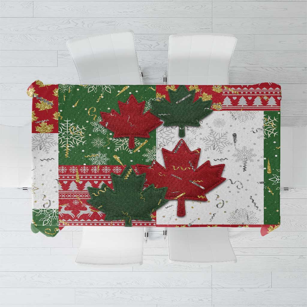 Canada Christmas Tablecloth Maple Leaves Patchwork Style - Wonder Print Shop