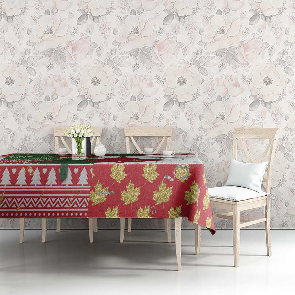 Canada Christmas Tablecloth Maple Leaves Patchwork Style - Wonder Print Shop
