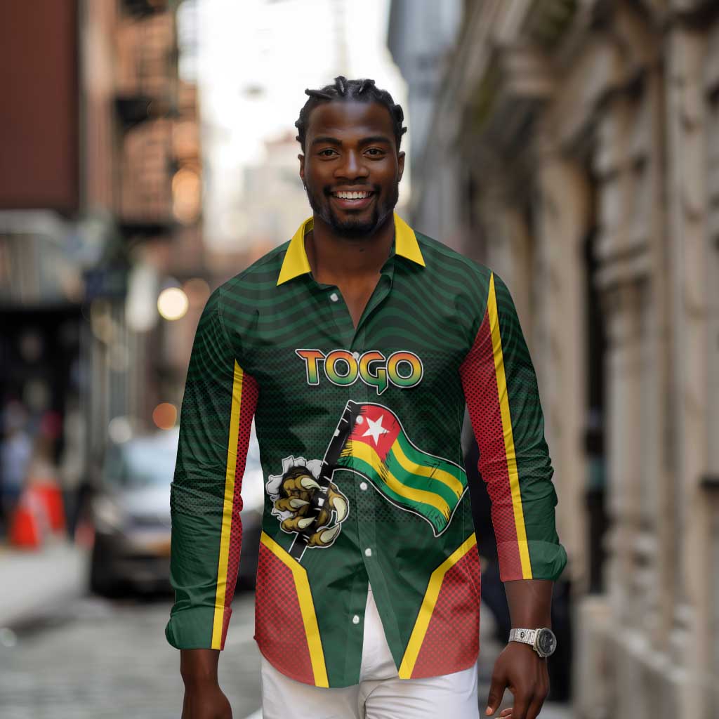Personalized Togo Long Sleeve Button Shirt Lion Claw Flag Sport Style - Wonder Print Shop