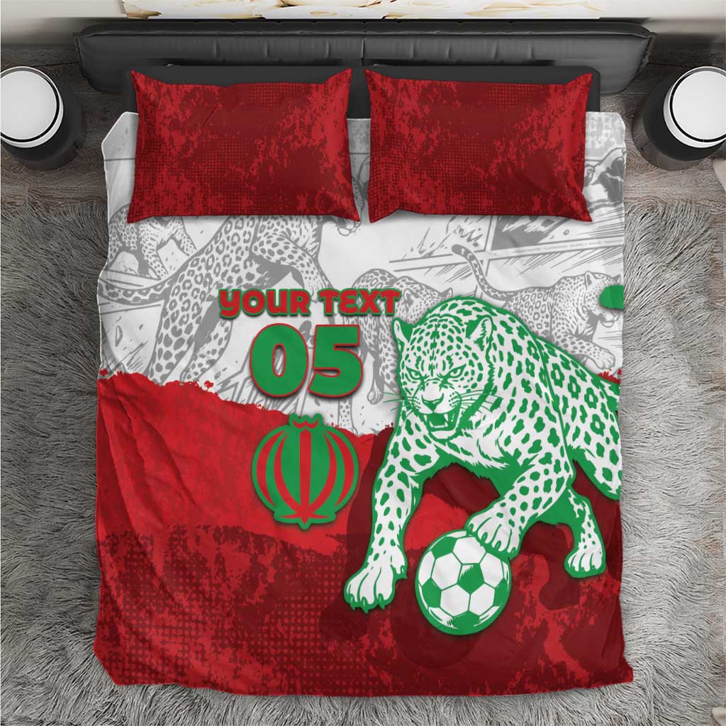 Custom Iran Football Bedding Set Leopard Comic Manga Art Style