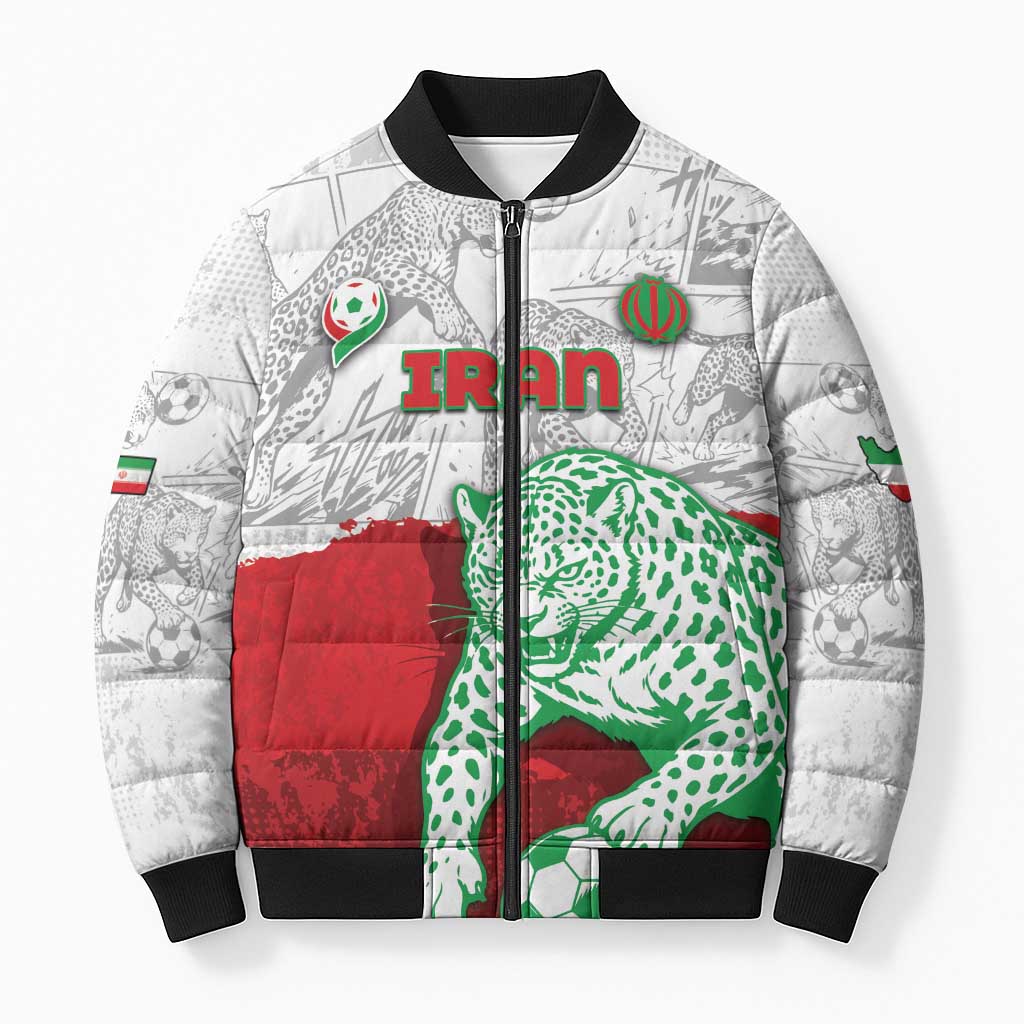 Custom Iran Football Bomber Puffer Jacket Leopard Comic Manga Art Style