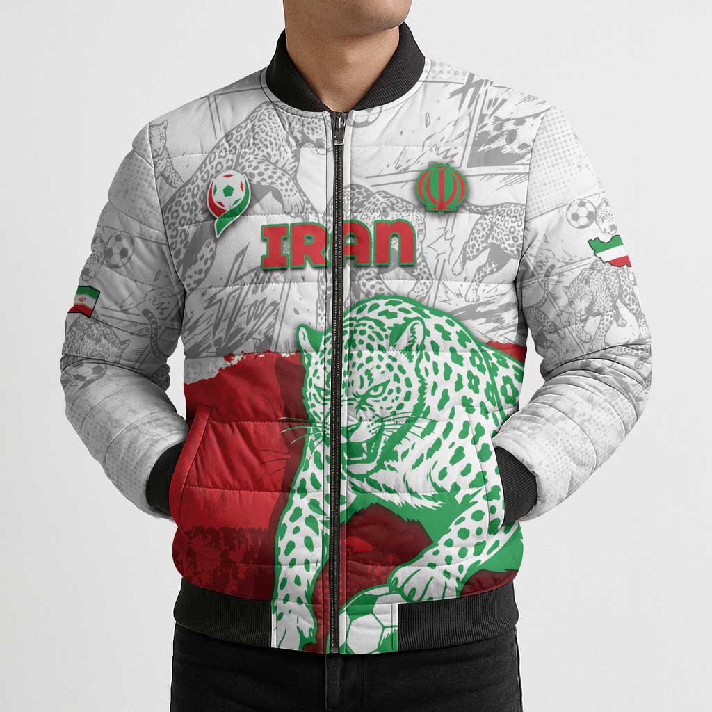 Custom Iran Football Bomber Puffer Jacket Leopard Comic Manga Art Style