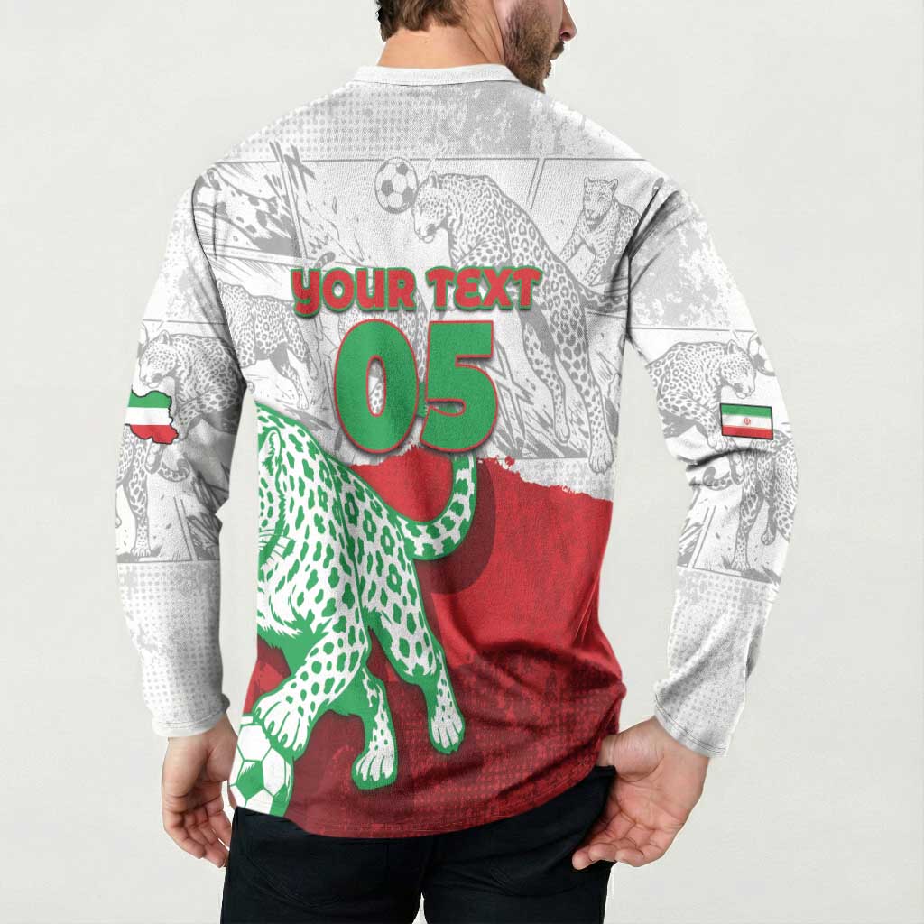 Custom Iran Football Button Sweatshirt Leopard Comic Manga Art Style