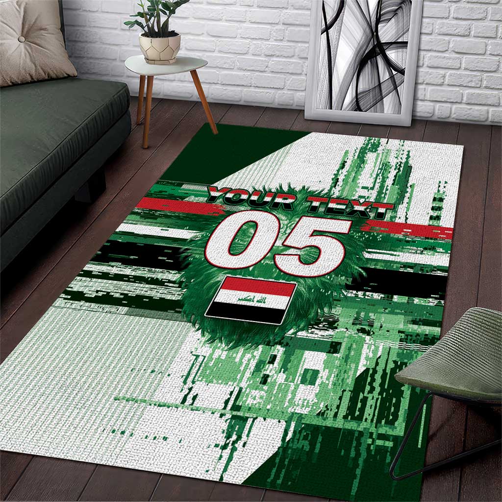 Custom Iraq Football Area Rug Modern Glitch Art Style Lion Symbolism