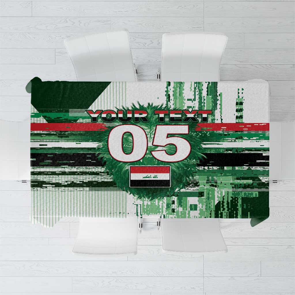 Custom Iraq Football Tablecloth Modern Glitch Art Style Lion Symbolism